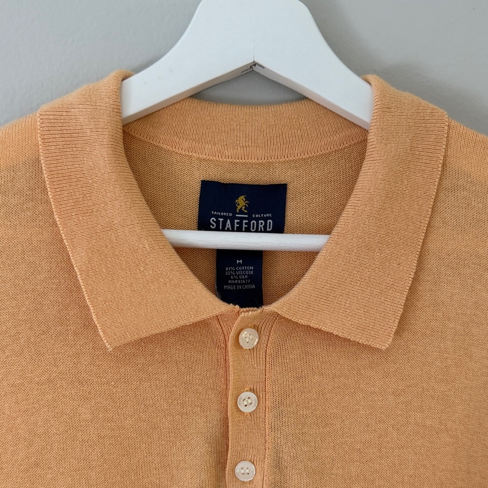 Stafford Orange Buff Men‎ Medium Cotton Silk Blend Stretchy Collard Polo Shirt